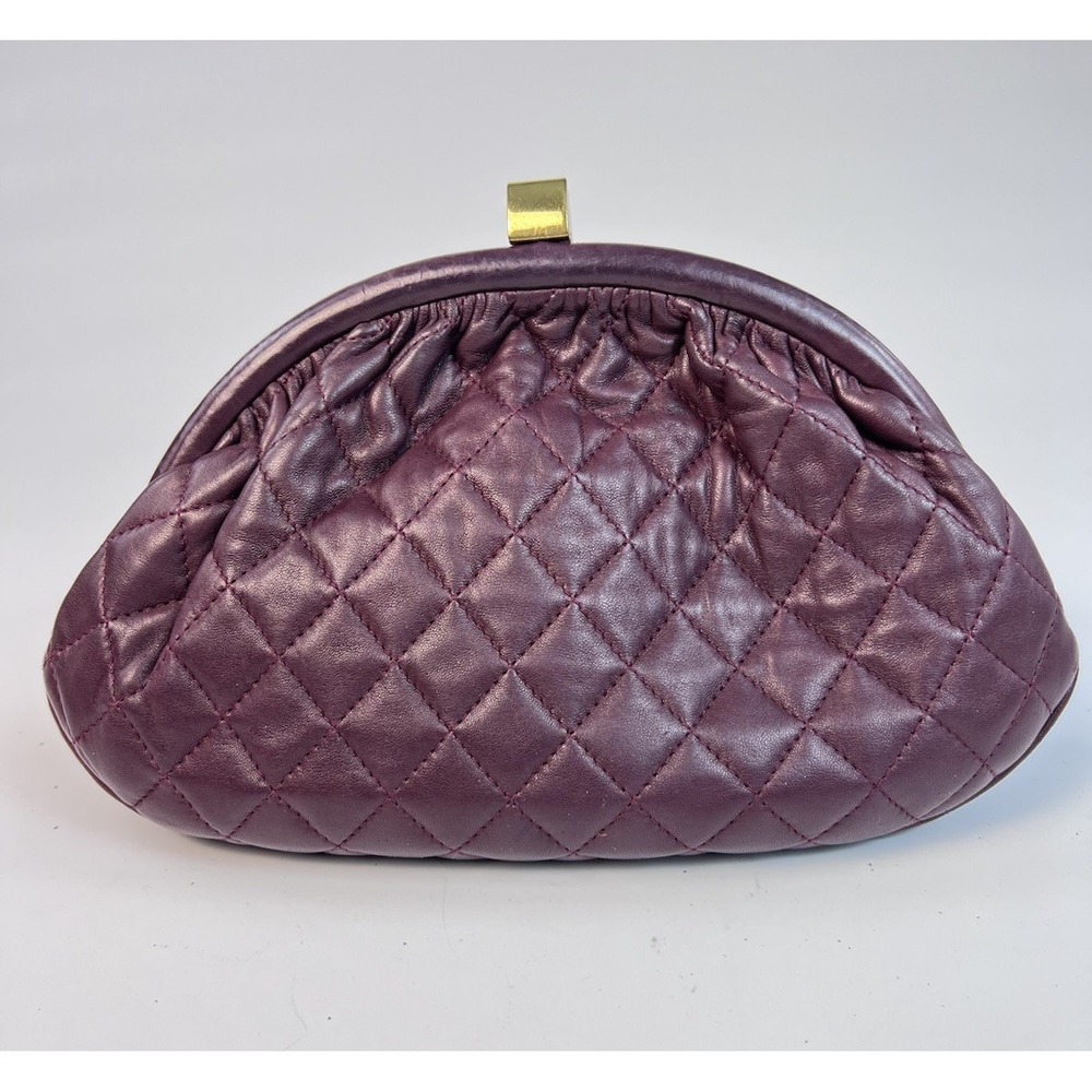 Vintage Jay Herbert New York Quilted Leather Kiss Lock Chain Crossbody Bag Plum